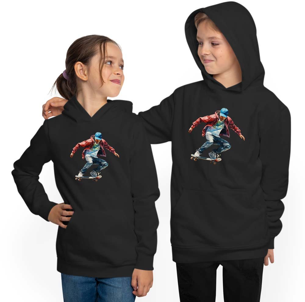 Kids Skater Hoodie - Jumping Skater with Red Jacket i554